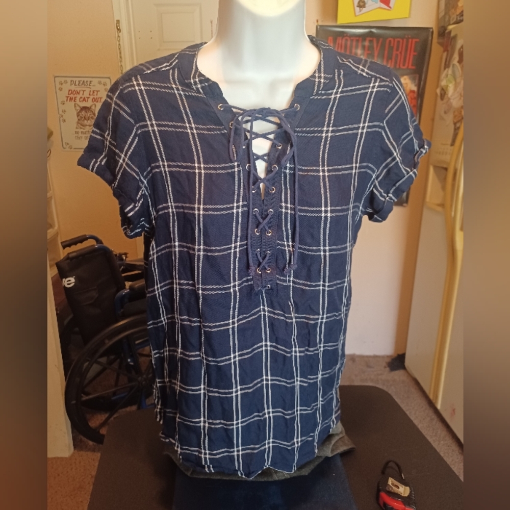 Express Plaid Lace Up Shirt